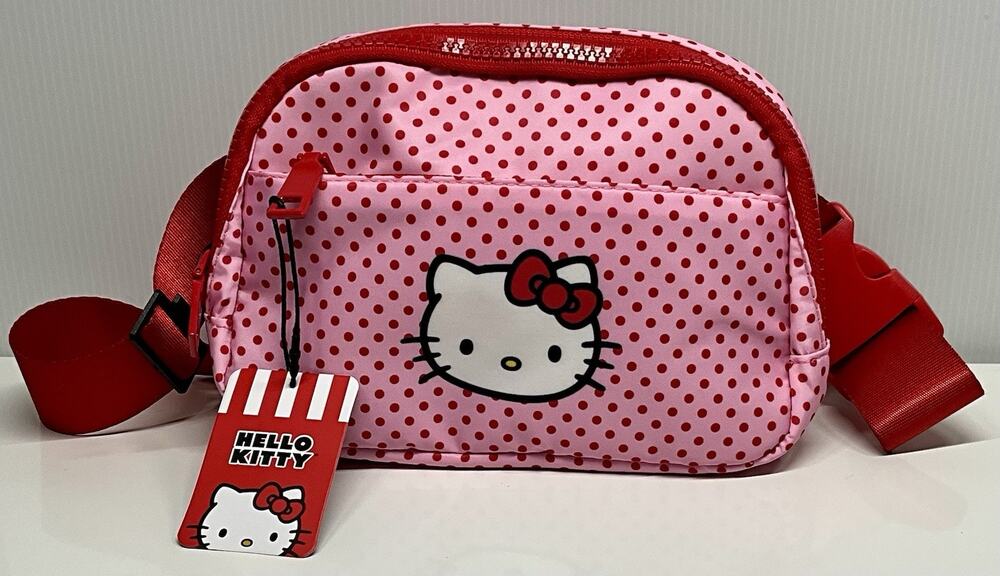 Hello Kitty Fanny Pack Waist Belt Crossbody Bag Pink Red Polka Dots Bioworld NEW